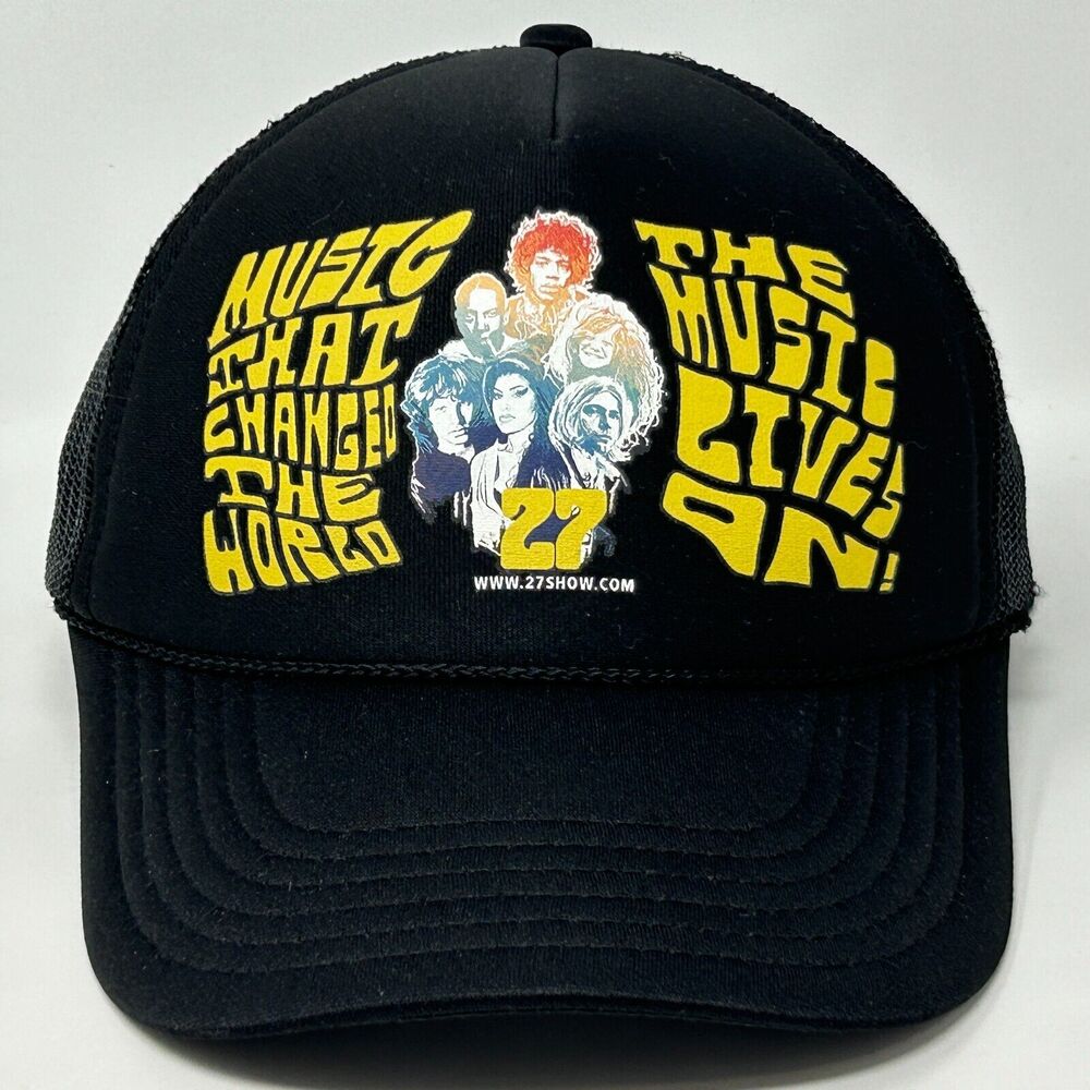 27 Club Show Trucker Hat Baseball Cap Music Hendrix Cobain Morrison Joplin Black
